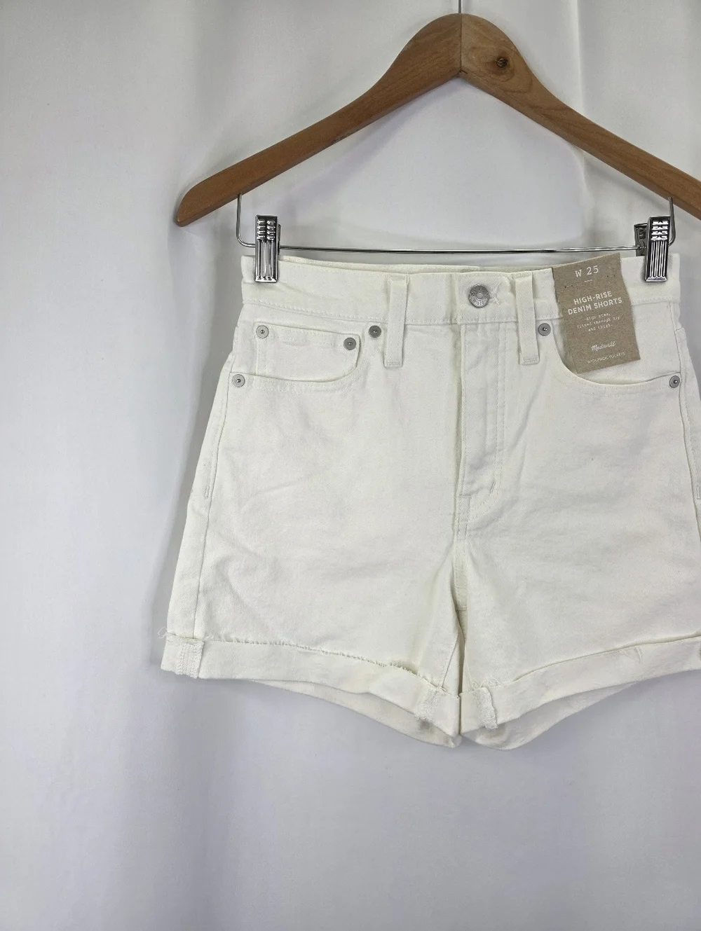 NEW‎ Madewell Women's Size 25 High Rise Denim Shorts White Fitted Cuffed Cotton